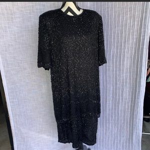 Brilliante by J.A. Beaded Silk Dress Black Size 2X